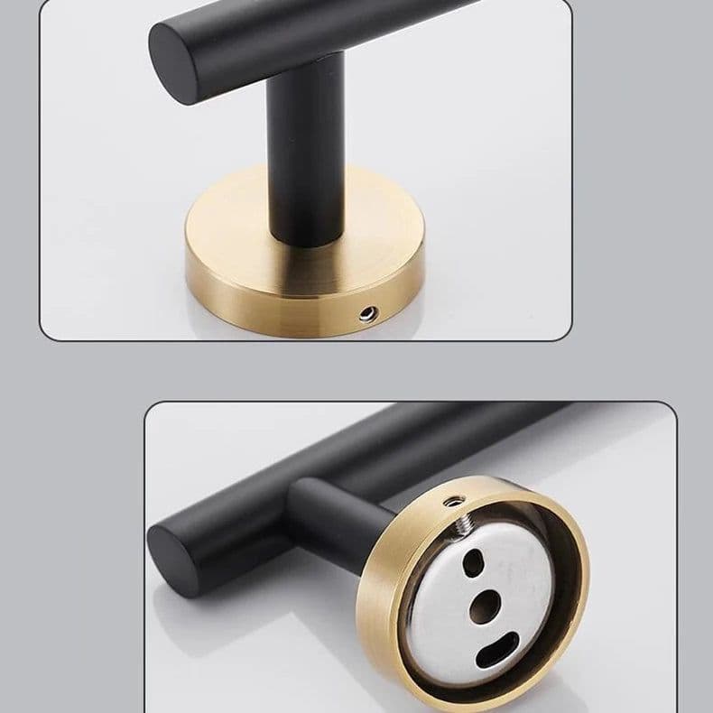image-Black and Gold Stainless Steel Bathroom Hardware set Towel Bar Toilet Paper Holder Clothes Hook Bathroom Roll Towel Rack Ring