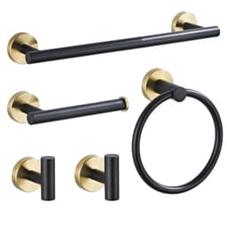 image-Black and Gold Stainless Steel Bathroom Hardware set Towel Bar Toilet Paper Holder Clothes Hook Bathroom Roll Towel Rack Ring