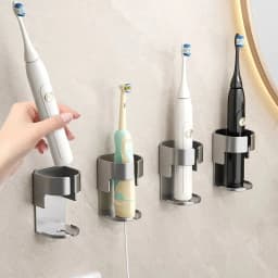 image-BGRORIO Electric Toothbrush Holder Space Saving Traceless Bathroom Self-adhesive Wall-mounted Toothbrush Storage Base
