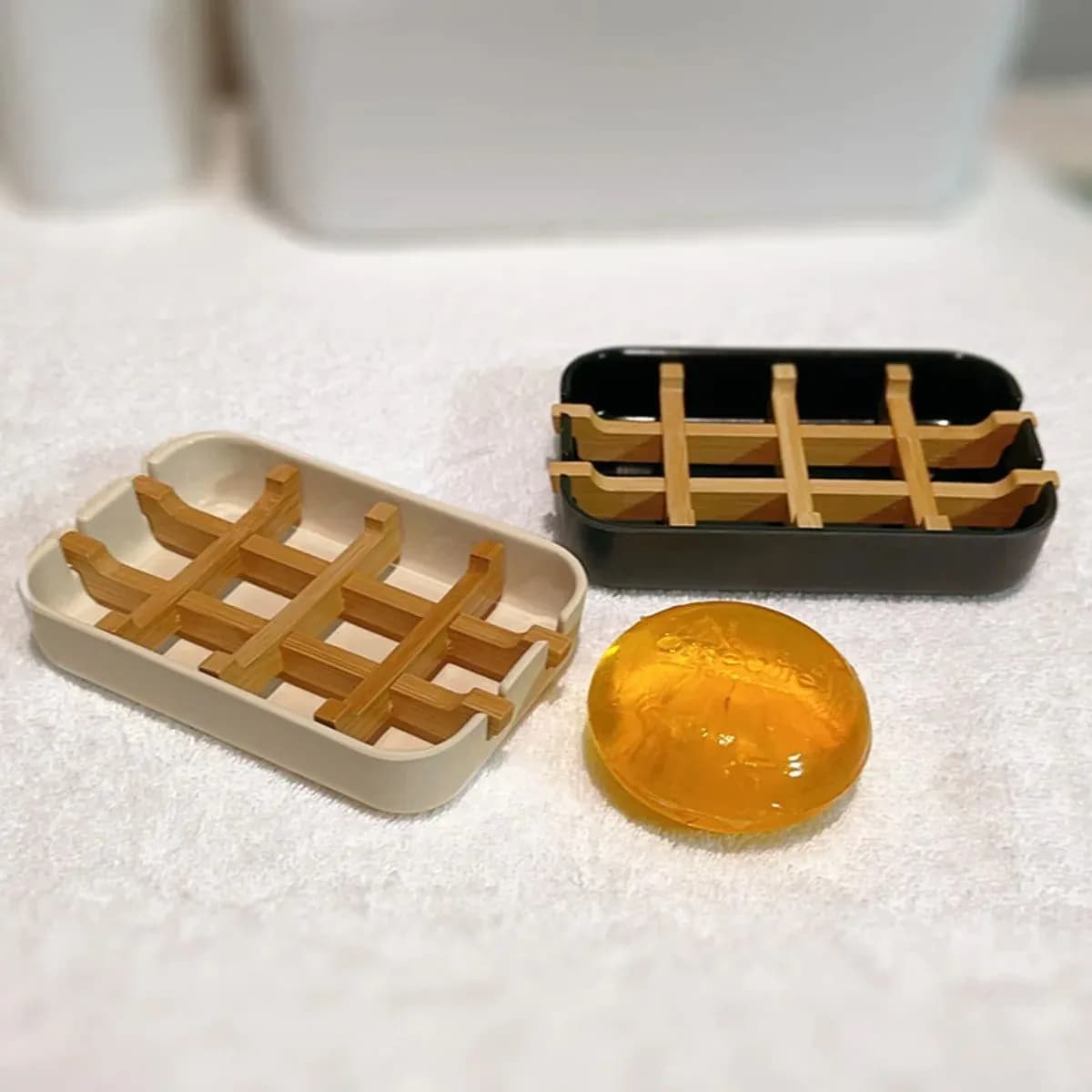 image-1Pc Bamboo Soap Bamboo Eco-friendly Portable Soap Dish with Handcrafted Wooden Holder and Tray for Bathroom Storage