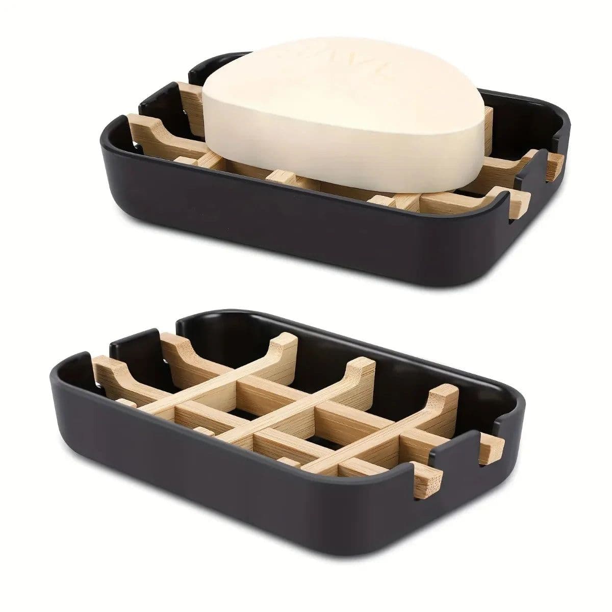 image-1Pc Bamboo Soap Bamboo Eco-friendly Portable Soap Dish with Handcrafted Wooden Holder and Tray for Bathroom Storage