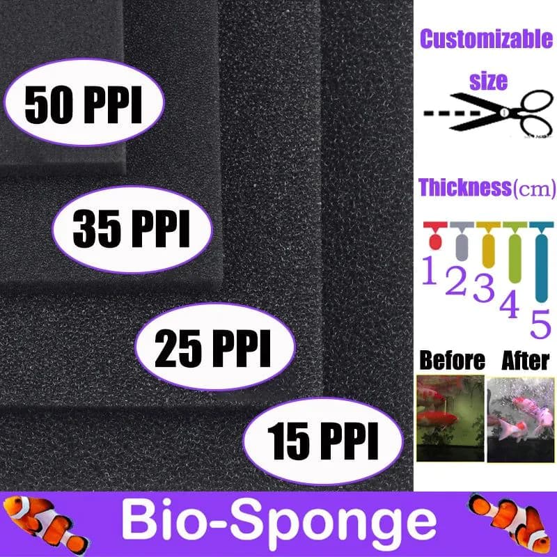 image-Custom 15/25/35/50PPI Aquarium Biochemical Sponge Filter Practical Fish Tank Accessories Pond Culture Foam Cotton Filter Black
