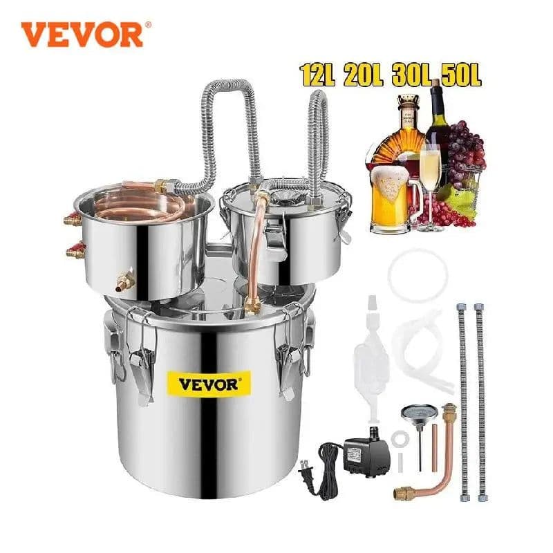 image-VEVOR 12L 20L 30L 50L Alcohol Brewing Distiller DIY Moonshine Apparatus Stainless Steel Still Whisky Beer Brandy Home Appliance