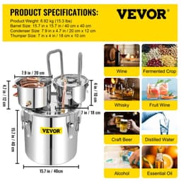image-VEVOR 12L 20L 30L 50L Alcohol Brewing Distiller DIY Moonshine Apparatus Stainless Steel Still Whisky Beer Brandy Home Appliance