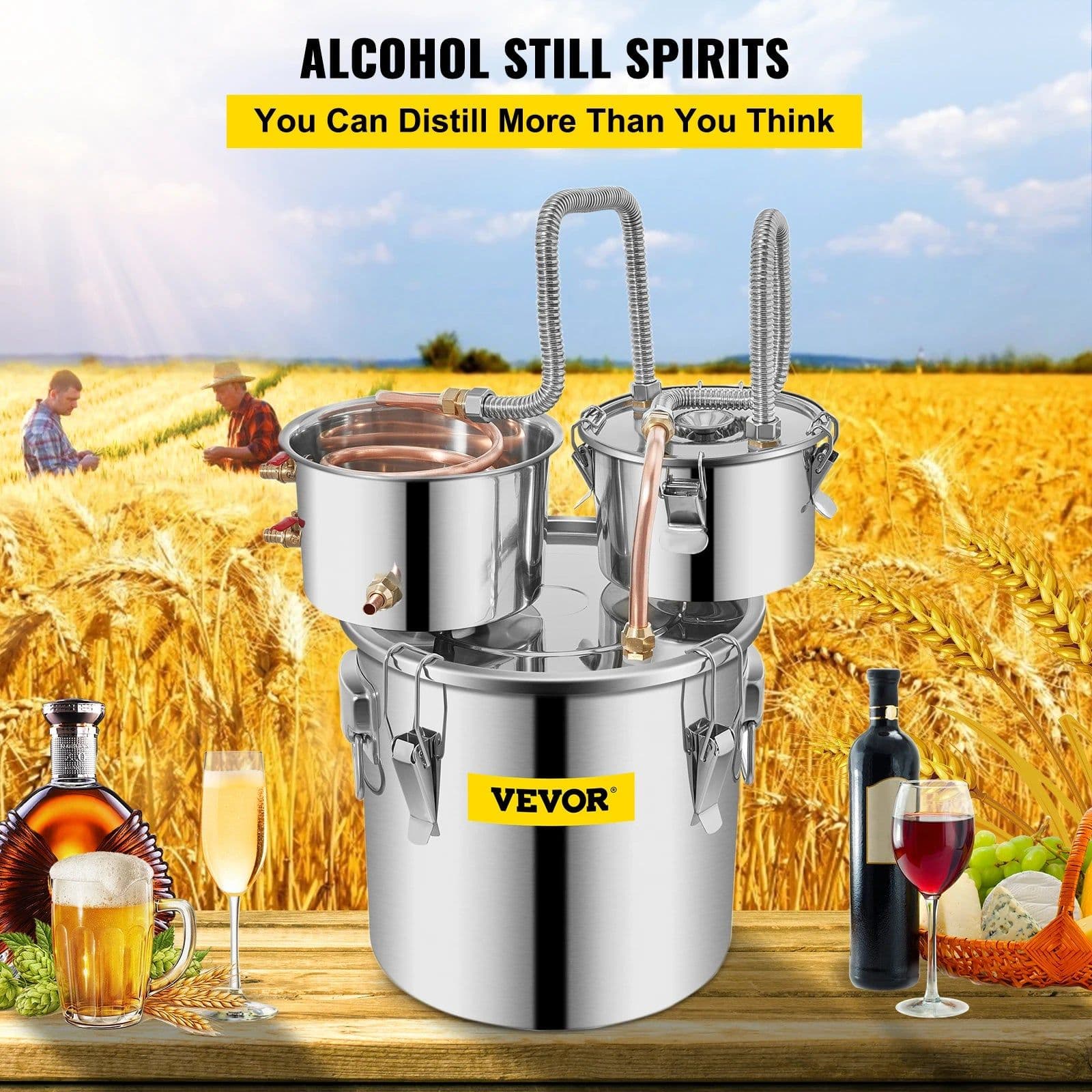 image-VEVOR 12L 20L 30L 50L Alcohol Brewing Distiller DIY Moonshine Apparatus Stainless Steel Still Whisky Beer Brandy Home Appliance