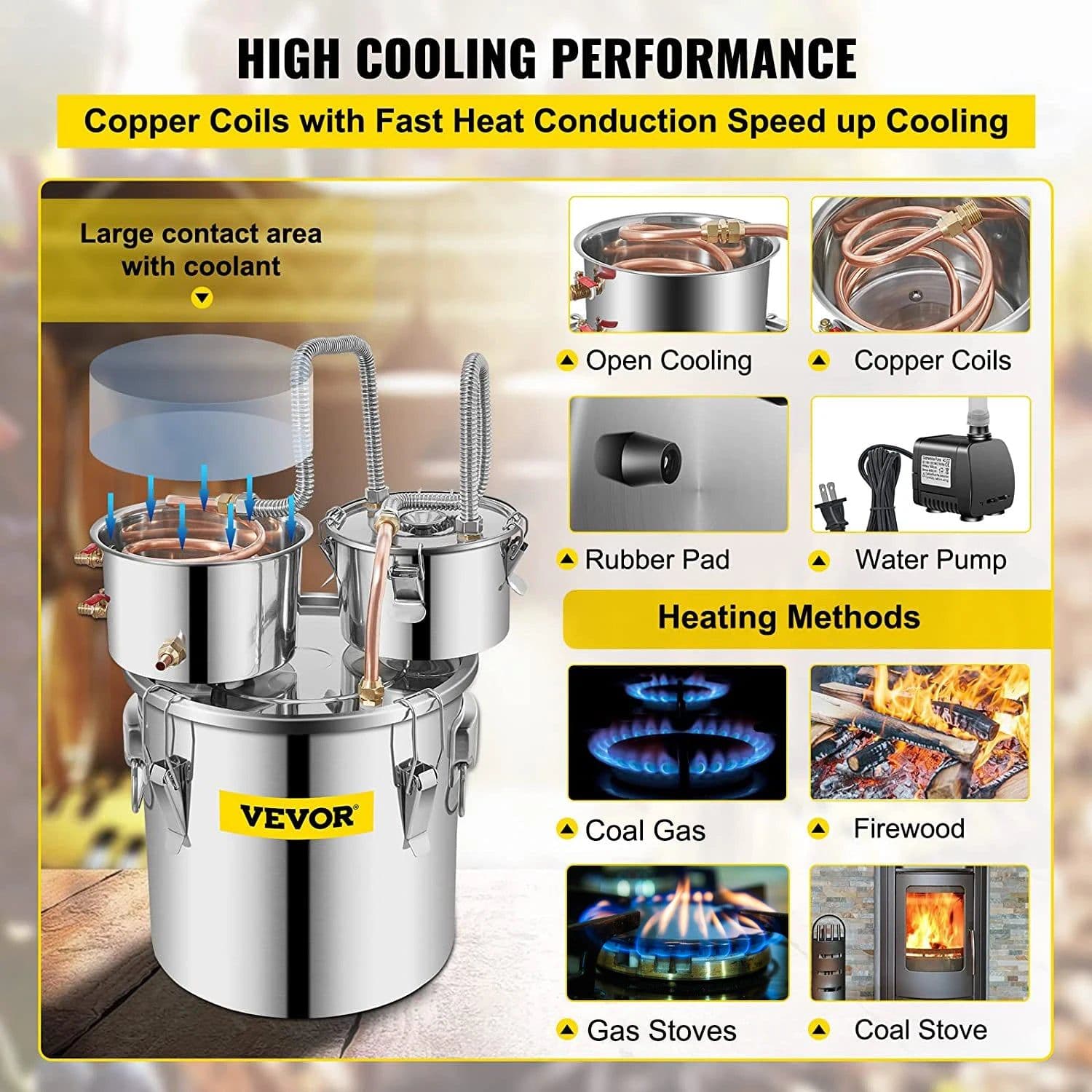 image-VEVOR 12L 20L 30L 50L Alcohol Brewing Distiller DIY Moonshine Apparatus Stainless Steel Still Whisky Beer Brandy Home Appliance