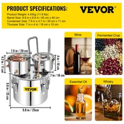 image-VEVOR 12L 20L 30L 50L Alcohol Brewing Distiller DIY Moonshine Apparatus Stainless Steel Still Whisky Beer Brandy Home Appliance