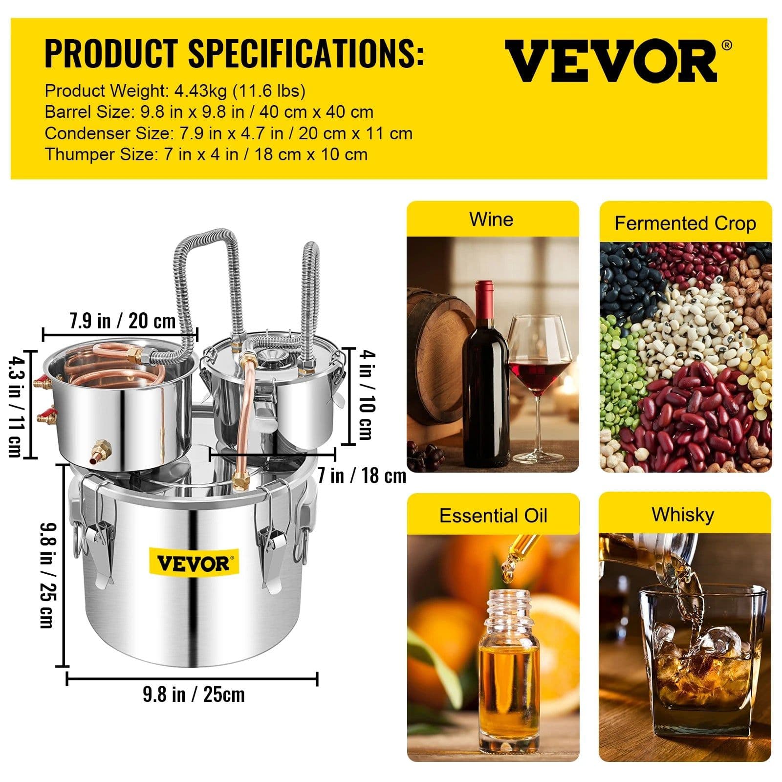image-VEVOR 12L 20L 30L 50L Alcohol Brewing Distiller DIY Moonshine Apparatus Stainless Steel Still Whisky Beer Brandy Home Appliance
