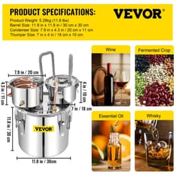 image-VEVOR 12L 20L 30L 50L Alcohol Brewing Distiller DIY Moonshine Apparatus Stainless Steel Still Whisky Beer Brandy Home Appliance