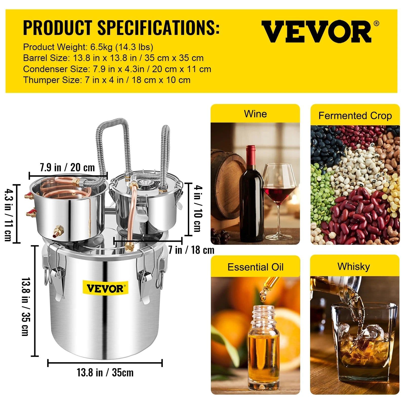 image-VEVOR 12L 20L 30L 50L Alcohol Brewing Distiller DIY Moonshine Apparatus Stainless Steel Still Whisky Beer Brandy Home Appliance
