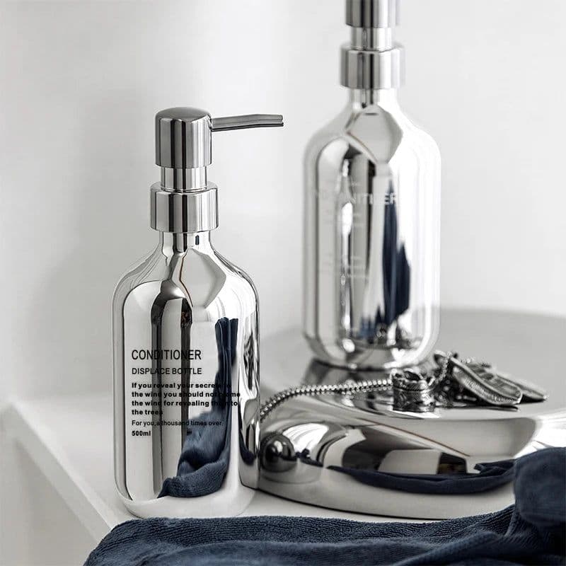image-Silver Plating Soap Dispenser Bottle Mirror Hand Press Refillable Shampoo Body Lotion Hand Soap Dispenser Bathroom Container