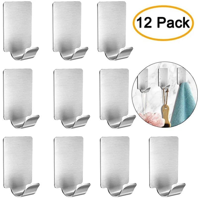 image-12/6PCS Adhesive Stainless Steel Towel Hooks Towel Racks Wall Hooks for Kitchen Bathroom Self-Adhesive Stainless Steel Hook