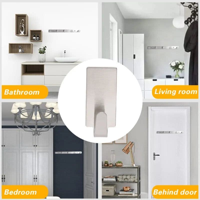 image-12/6PCS Adhesive Stainless Steel Towel Hooks Towel Racks Wall Hooks for Kitchen Bathroom Self-Adhesive Stainless Steel Hook