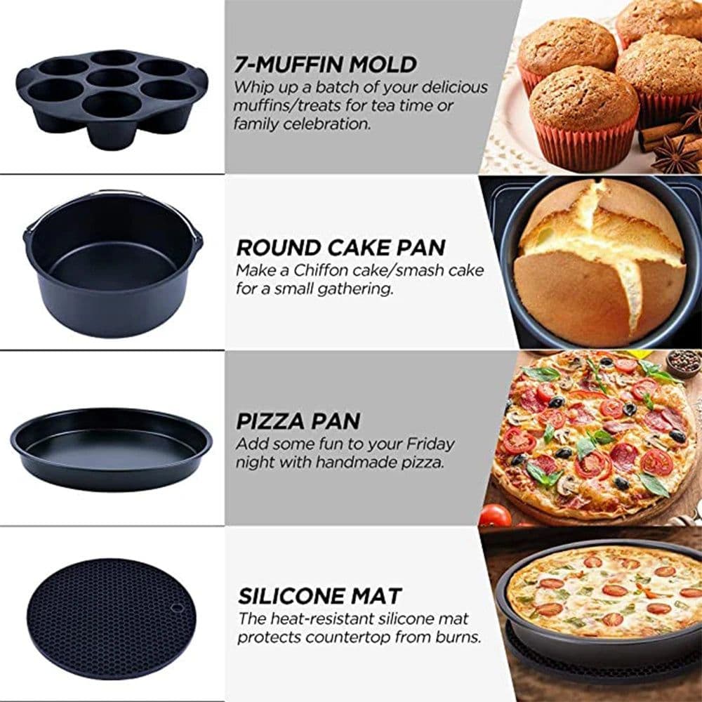 image-7 Inch/8 Inch Air Fryer Accessories Airfryer Baking Mould Non-Stick baking Basket Round For Kitchen Accessories Dropshipping