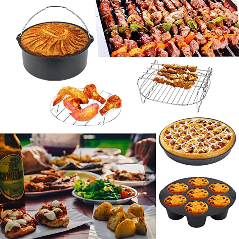 image-7 Inch/8 Inch Air Fryer Accessories Airfryer Baking Mould Non-Stick baking Basket Round For Kitchen Accessories Dropshipping