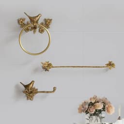 image-Luxury All-Copper Bathroom Accessories Retro Brass Bird Towel Ring Clear Texture Punch-Free Towel Holder Antique Bathroom