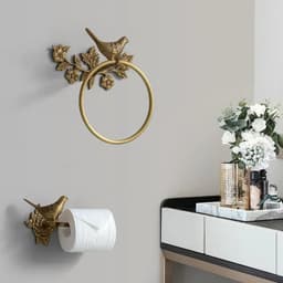 image-Luxury All-Copper Bathroom Accessories Retro Brass Bird Towel Ring Clear Texture Punch-Free Towel Holder Antique Bathroom