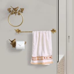 image-Luxury All-Copper Bathroom Accessories Retro Brass Bird Towel Ring Clear Texture Punch-Free Towel Holder Antique Bathroom
