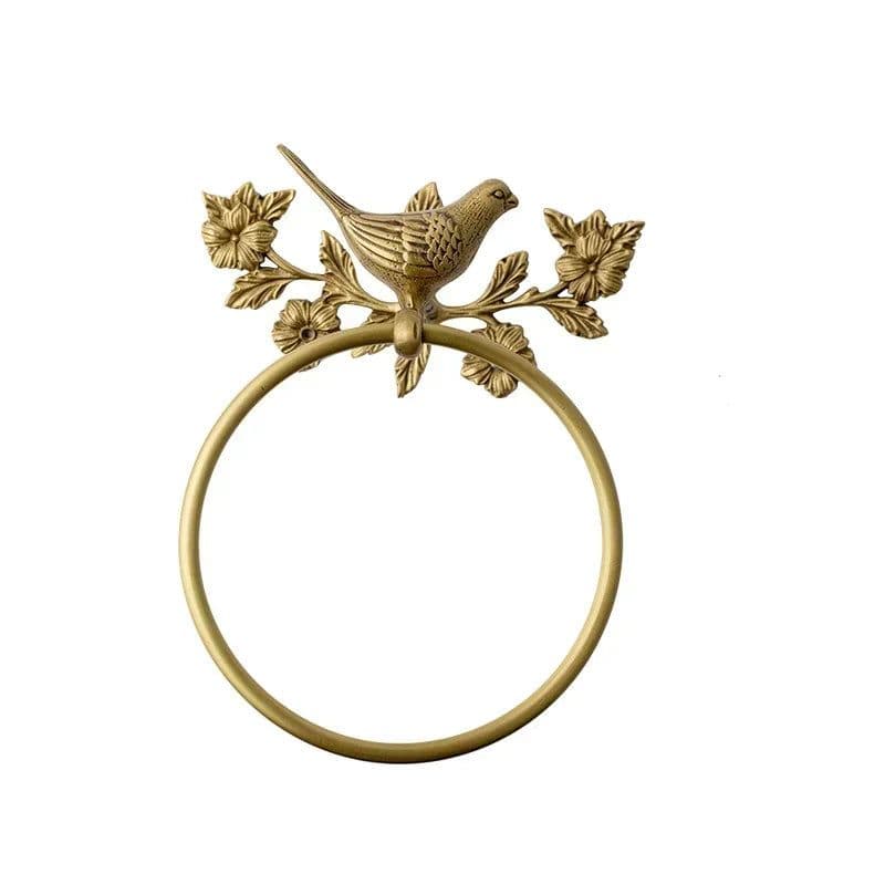 image-Luxury All-Copper Bathroom Accessories Retro Brass Bird Towel Ring Clear Texture Punch-Free Towel Holder Antique Bathroom