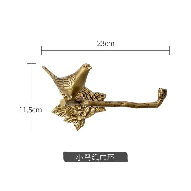 image-Luxury All-Copper Bathroom Accessories Retro Brass Bird Towel Ring Clear Texture Punch-Free Towel Holder Antique Bathroom