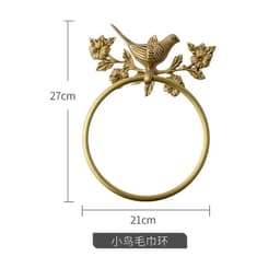image-Luxury All-Copper Bathroom Accessories Retro Brass Bird Towel Ring Clear Texture Punch-Free Towel Holder Antique Bathroom