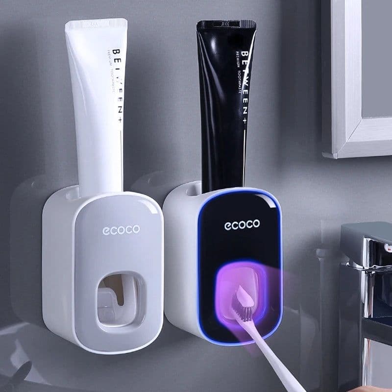 image-Automatic Toothpaste Dispenser Squeezers Toothpaste Tooth Dust-proof Toothbrush Holder Wall Mount Stand Bathroom Accessories Set