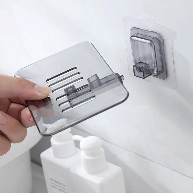 image-Soap Rack No Drilling Wall Mounted Double Layer Soap Holder Soap Sponge Dish Bathroom Accessories Soap Dishes Self Adhesive