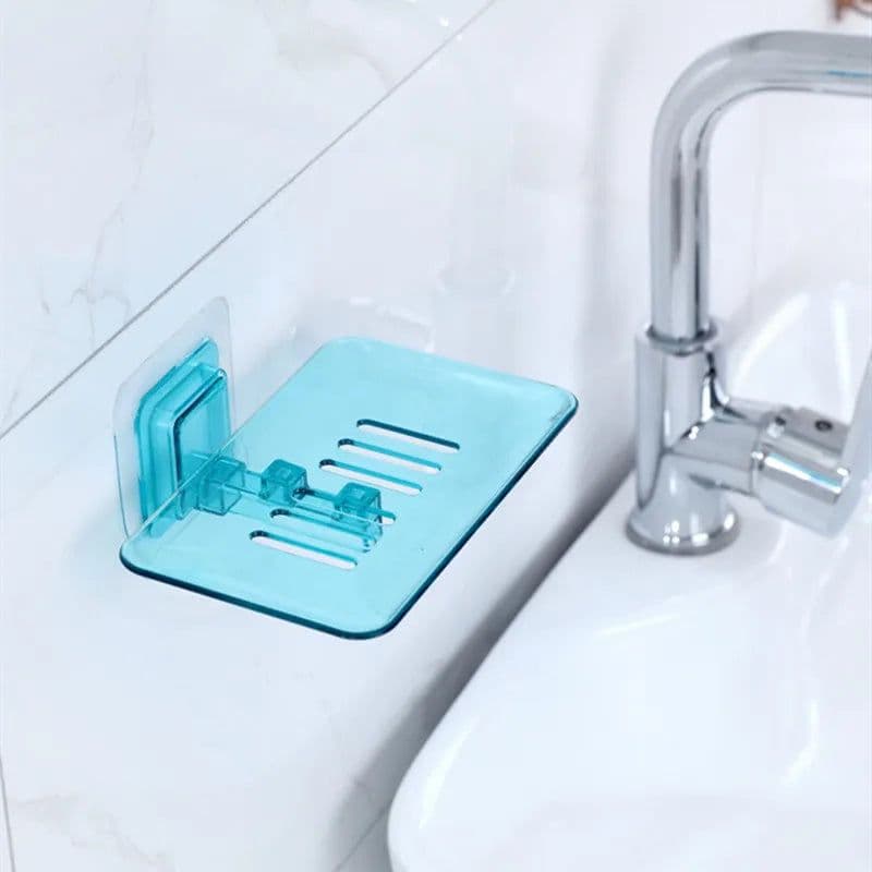 image-Soap Rack No Drilling Wall Mounted Double Layer Soap Holder Soap Sponge Dish Bathroom Accessories Soap Dishes Self Adhesive