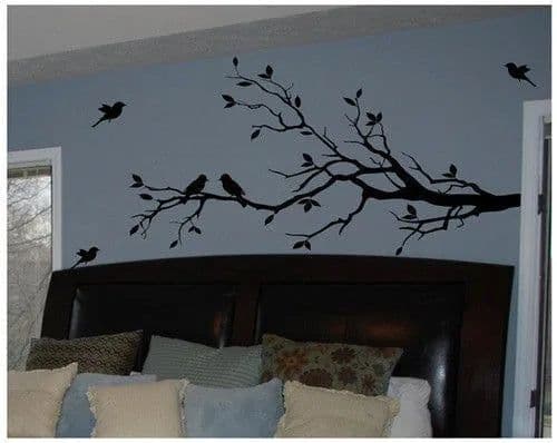 image-Large Size Tree Branch With 10 Birds Vinyl Wall Sticker DIY Creative Removable Wall Decals Living Room Decorative Home Art Mural