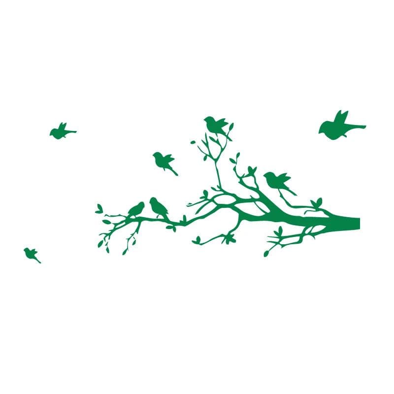 image-Large Size Tree Branch With 10 Birds Vinyl Wall Sticker DIY Creative Removable Wall Decals Living Room Decorative Home Art Mural