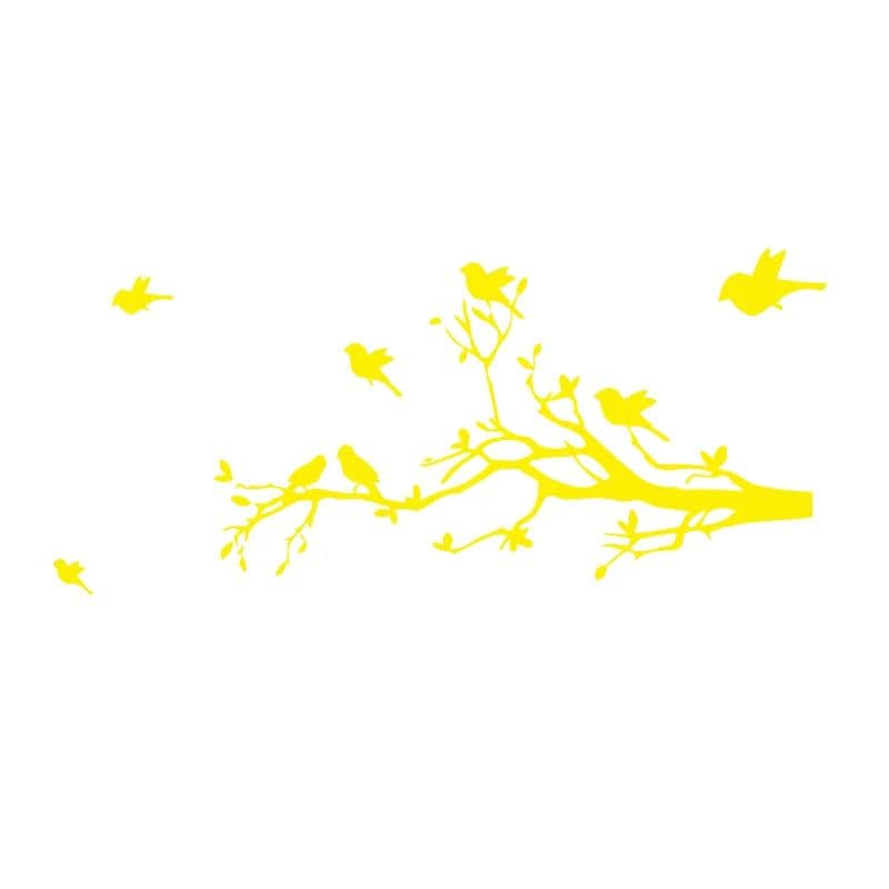 image-Large Size Tree Branch With 10 Birds Vinyl Wall Sticker DIY Creative Removable Wall Decals Living Room Decorative Home Art Mural
