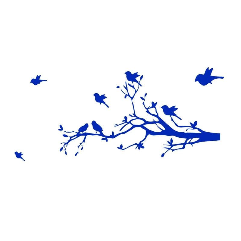 image-Large Size Tree Branch With 10 Birds Vinyl Wall Sticker DIY Creative Removable Wall Decals Living Room Decorative Home Art Mural
