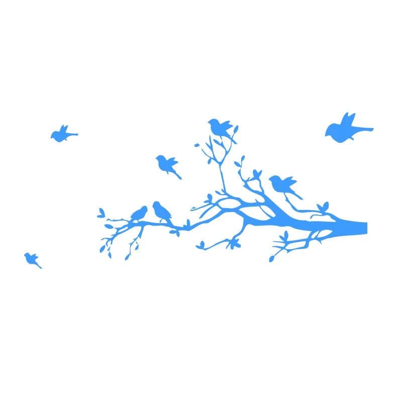 image-Large Size Tree Branch With 10 Birds Vinyl Wall Sticker DIY Creative Removable Wall Decals Living Room Decorative Home Art Mural