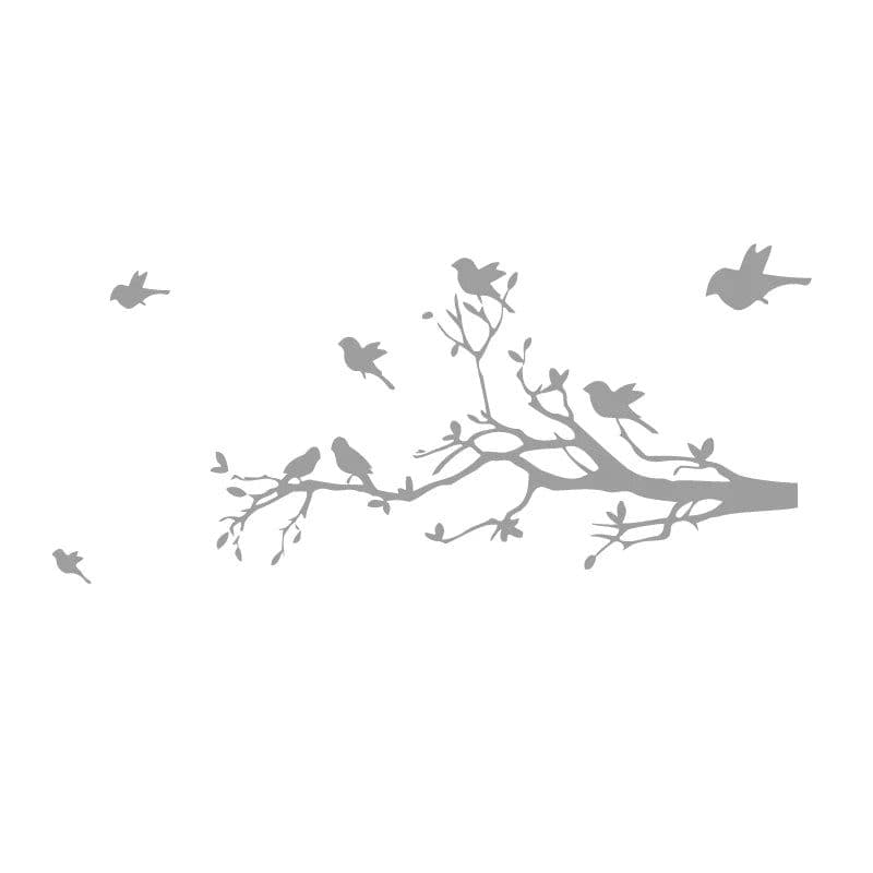 image-Large Size Tree Branch With 10 Birds Vinyl Wall Sticker DIY Creative Removable Wall Decals Living Room Decorative Home Art Mural