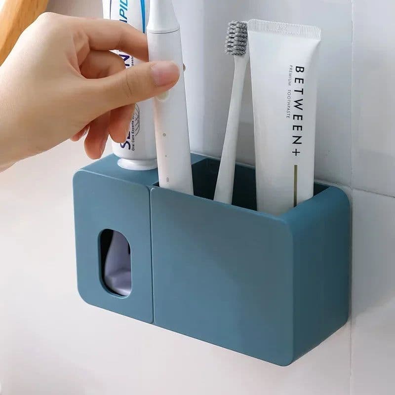 image-2 In 1 Toothpaste Dispenser With Toothbrush Holder Wall Mount Automatic Tooth Paste Squeezer Bath Organizer Bathroom Accessories