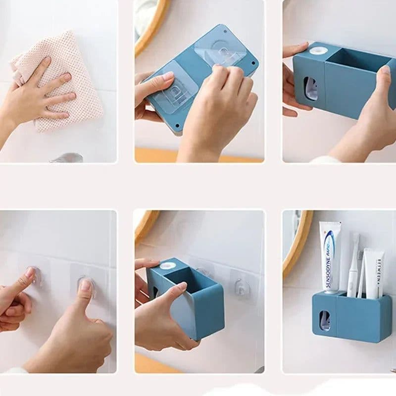 image-2 In 1 Toothpaste Dispenser With Toothbrush Holder Wall Mount Automatic Tooth Paste Squeezer Bath Organizer Bathroom Accessories