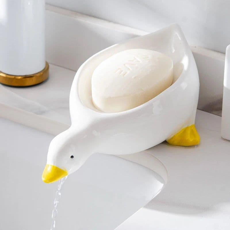 image-1PC Yellow Duck Shape Soap Box Cartoon Soap Dish Drainable Soap Holder Soap Container Soap Dish For Tray Bathroom Accessories
