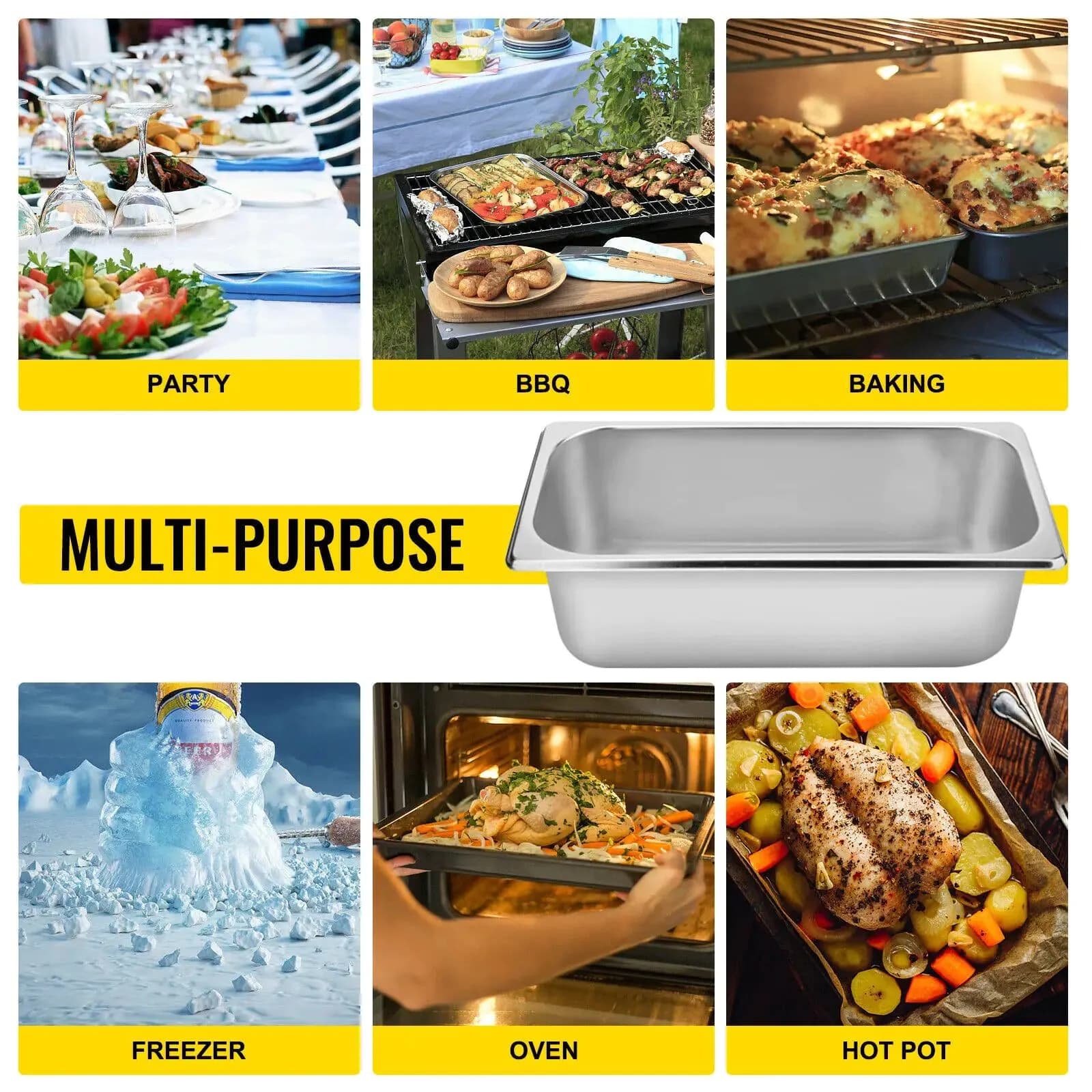 image-VEVOR Buffet Chafing Dishes 8.5L-20.5L Gastronorm Pans Steam Table Pans Tray Stainless Steel Food Container for Party BBQ Baking