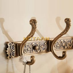 image-Hotaan Antique Brass Robe Hook Wall Mount Towel Holder Bathroom Accessories Organizer Luxury Clothes Hook Rack YT-3012