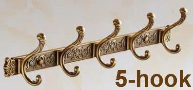 image-Hotaan Antique Brass Robe Hook Wall Mount Towel Holder Bathroom Accessories Organizer Luxury Clothes Hook Rack YT-3012
