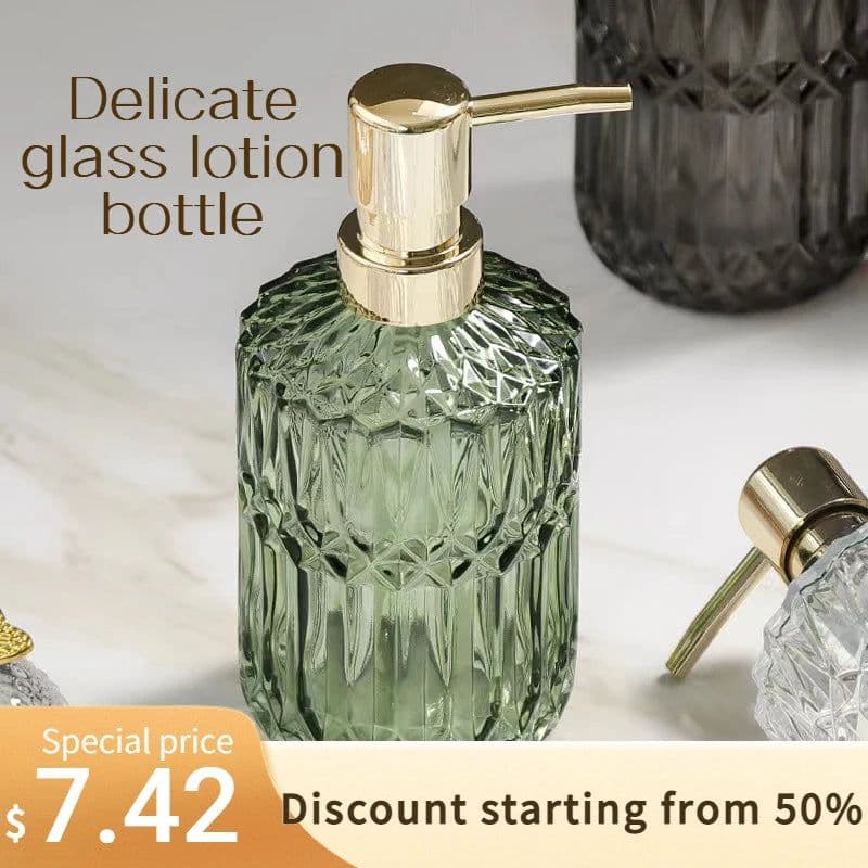 image-Bathroom Hand Sanitizer Container Portable Glass Travel Liquid Soap Dispenser 390ml Shampoo Body Wash Dispenser Accessories