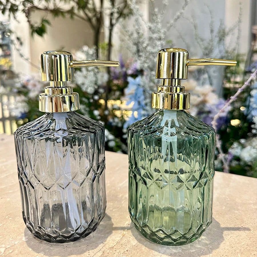 image-Bathroom Hand Sanitizer Container Portable Glass Travel Liquid Soap Dispenser 390ml Shampoo Body Wash Dispenser Accessories