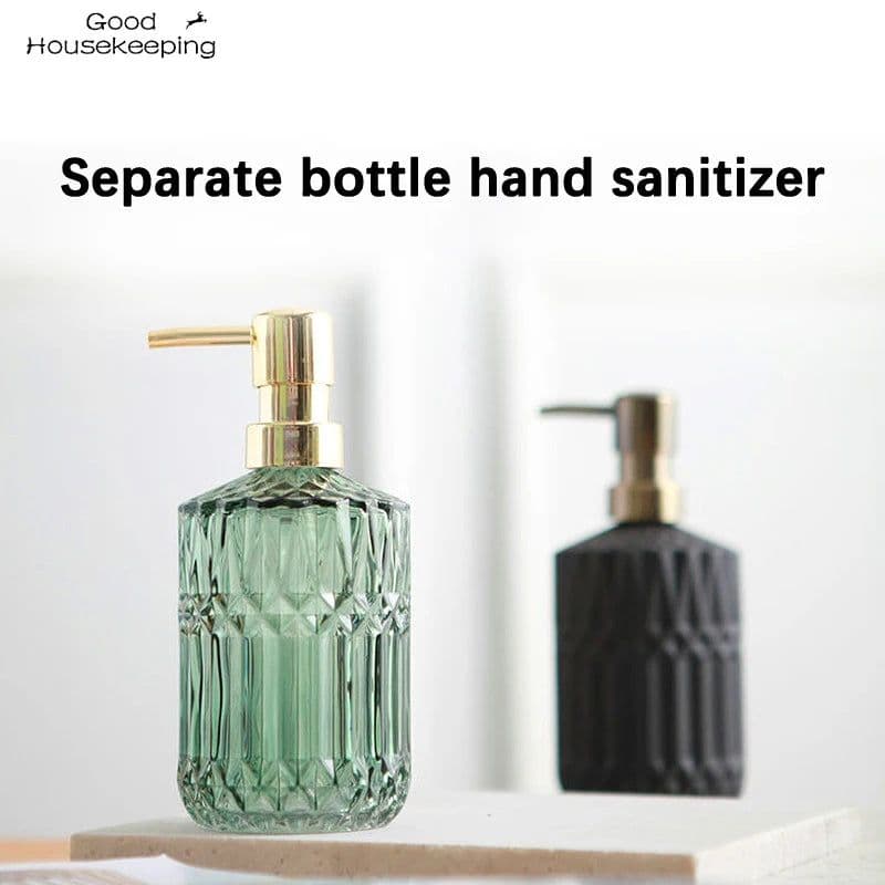 image-Bathroom Hand Sanitizer Container Portable Glass Travel Liquid Soap Dispenser 390ml Shampoo Body Wash Dispenser Accessories