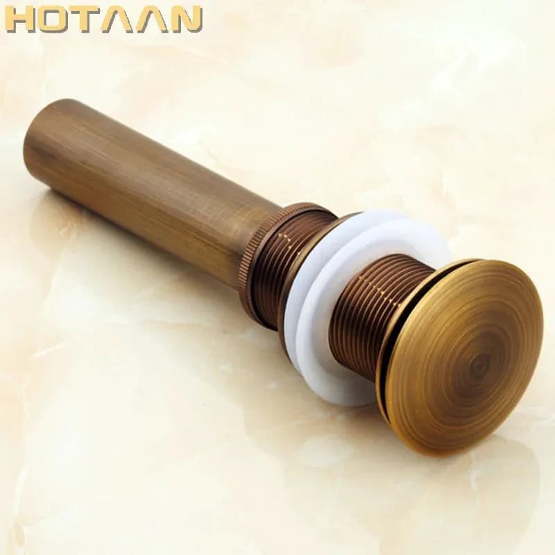 image-Antique Brass Gold Black Bathroom Brass Pop Up Sink Drain Brass Pop-up Drain basin waste