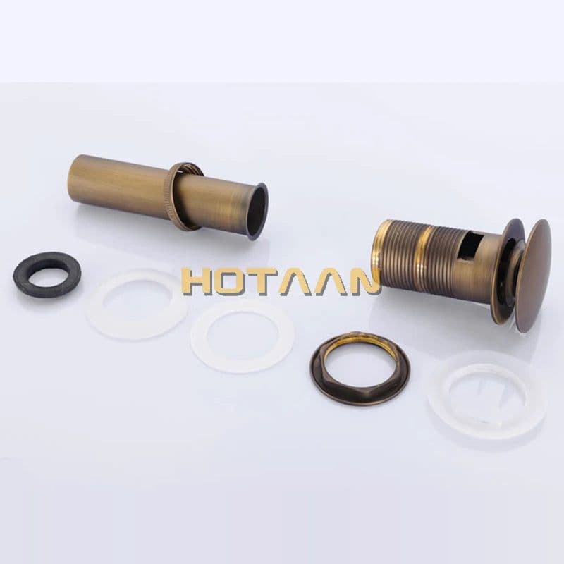 image-Antique Brass Gold Black Bathroom Brass Pop Up Sink Drain Brass Pop-up Drain basin waste