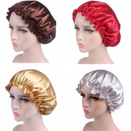 image-1X Hair Satin Bonnet For Sleeping Shower Cap Silk Bonnet Bonnet Femme Head Cover Flower Elastic Band Women Night Sleep Cap