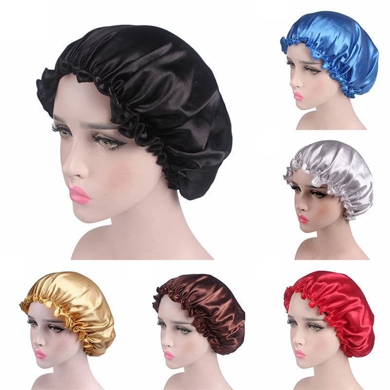 image-1X Hair Satin Bonnet For Sleeping Shower Cap Silk Bonnet Bonnet Femme Head Cover Flower Elastic Band Women Night Sleep Cap