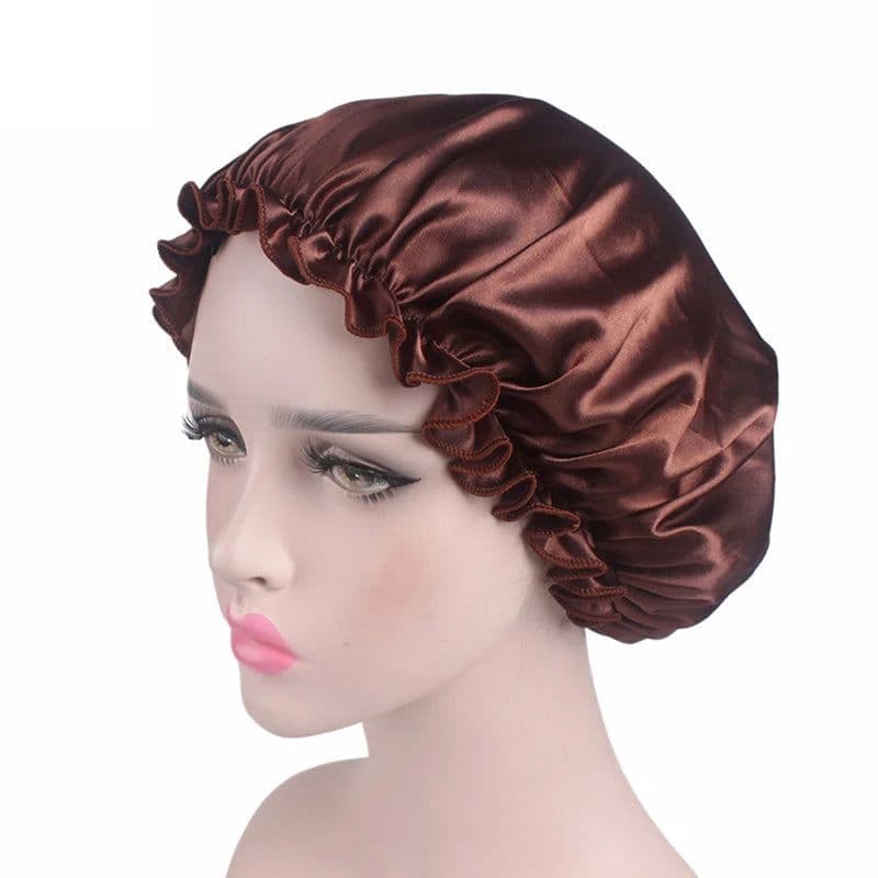 image-1X Hair Satin Bonnet For Sleeping Shower Cap Silk Bonnet Bonnet Femme Head Cover Flower Elastic Band Women Night Sleep Cap