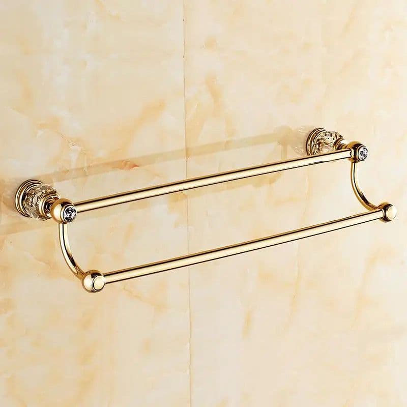 image-Luxury Gold Crystal Brass Bathroom Accessories Bathroom Hardware Set Gold Soap Dish Towel Holder Hair Dryer Rack Paper Net 2