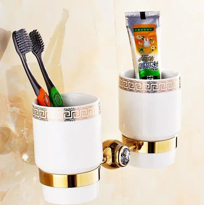 image-Luxury Gold Crystal Brass Bathroom Accessories Bathroom Hardware Set Gold Soap Dish Towel Holder Hair Dryer Rack Paper Net 2